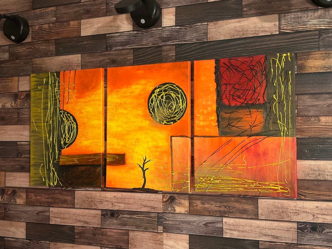 油絵 抽象アート キャンバス三連（F8）｜インテリアアート｜一点物