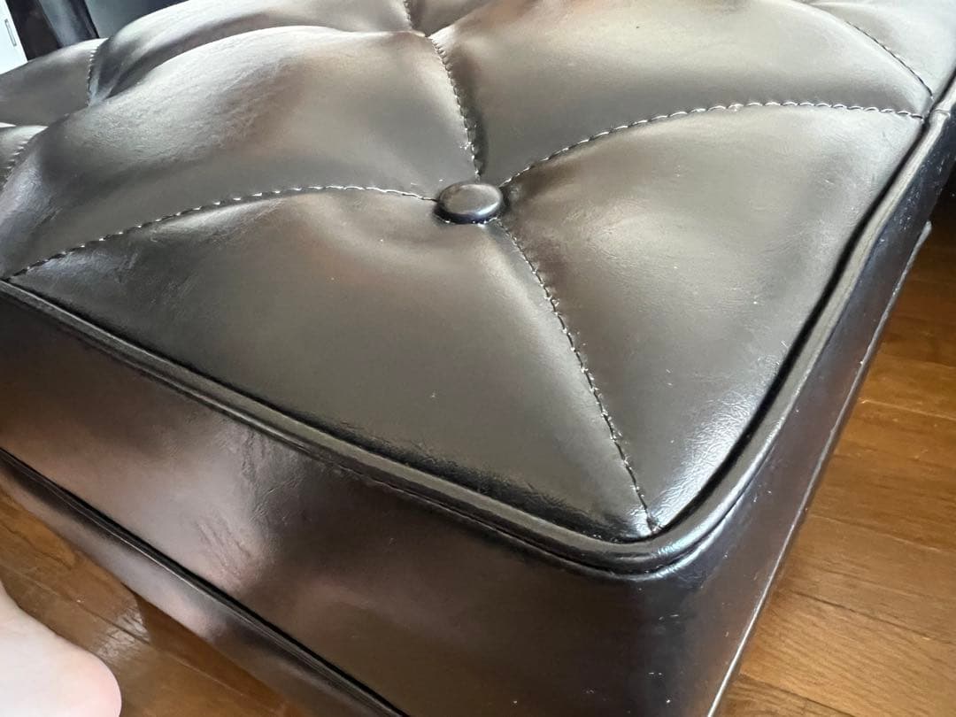 【muhi】カリモク オットマン レザー調　黒