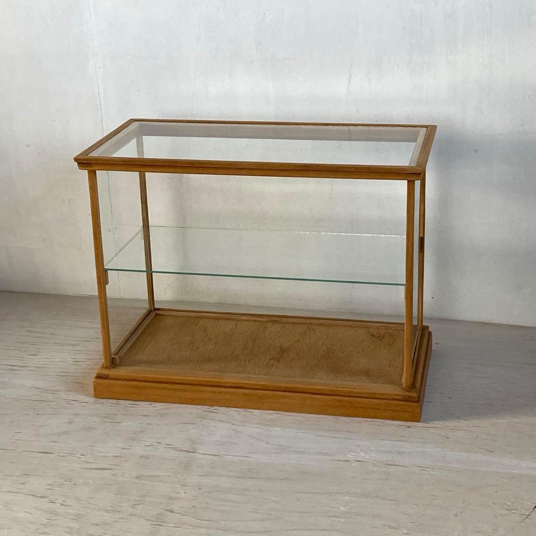 古い木製 ガラスケース 2段 卓上ショーケース 展示ケース 扉なし