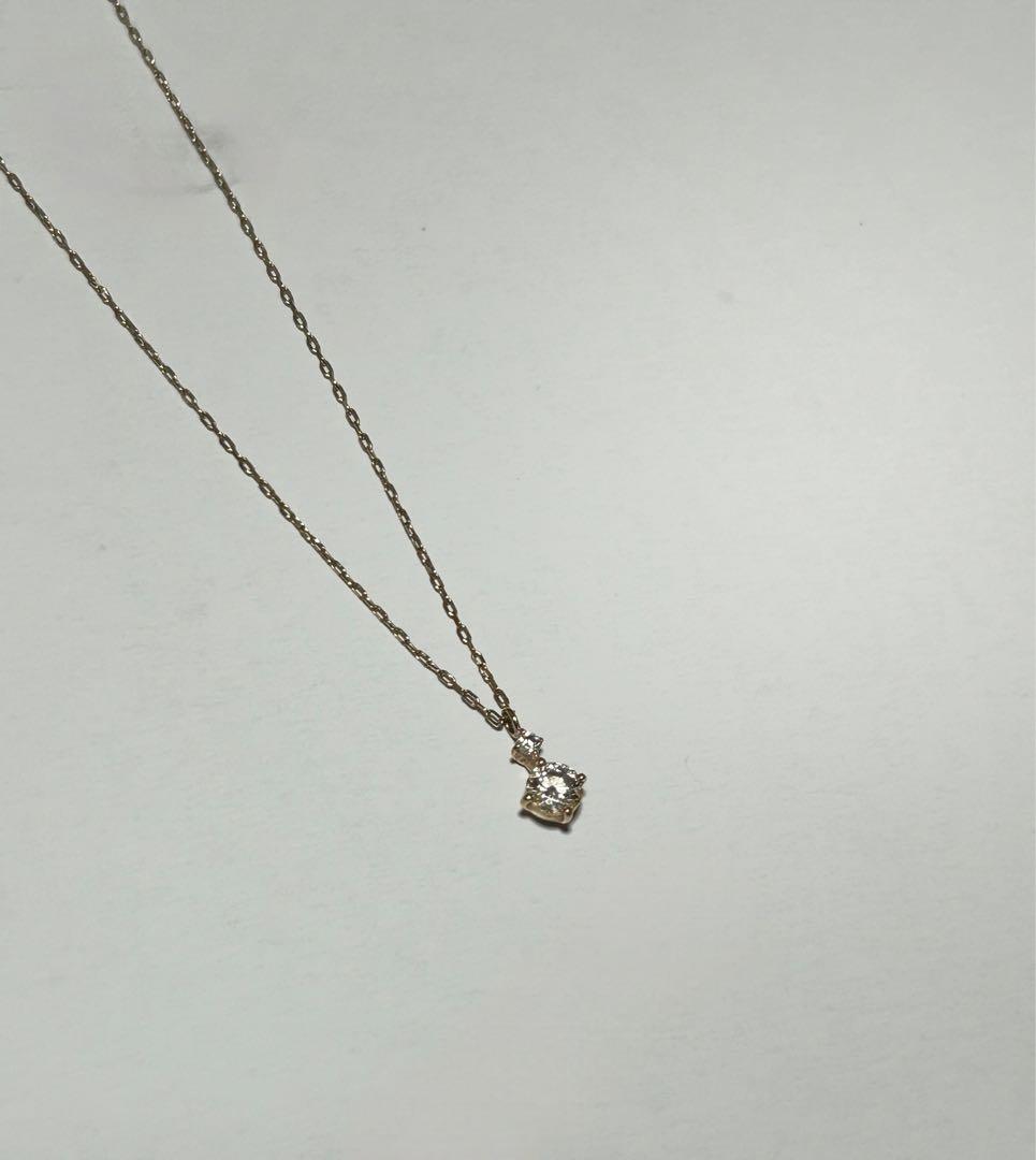 4°C 10K ダイヤモンド2ストーンネックレス