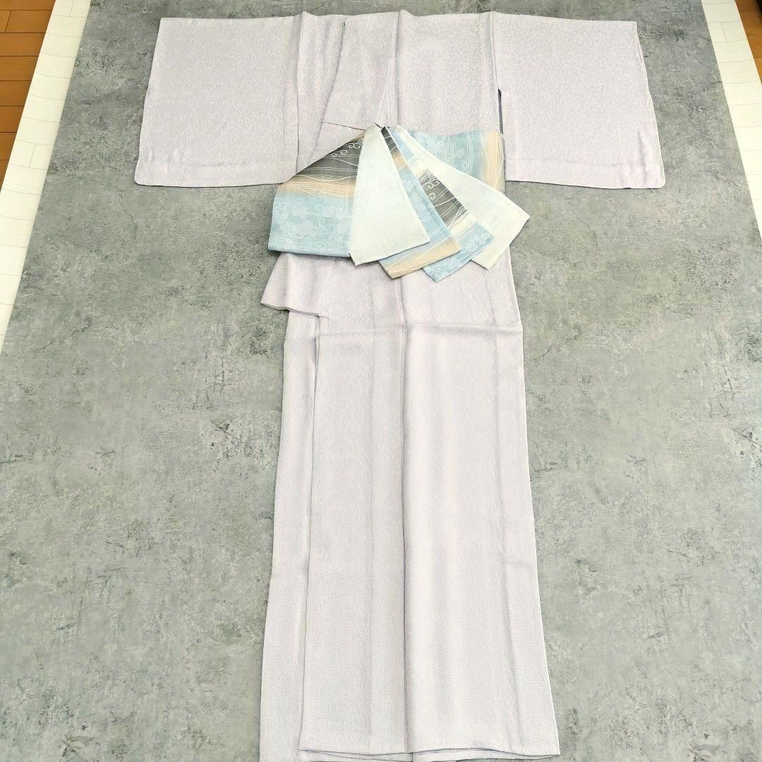 【一点物×一生モノ】正絹 紋紗の半幅帯 リバーシブル 水色 グレー 涼しげ