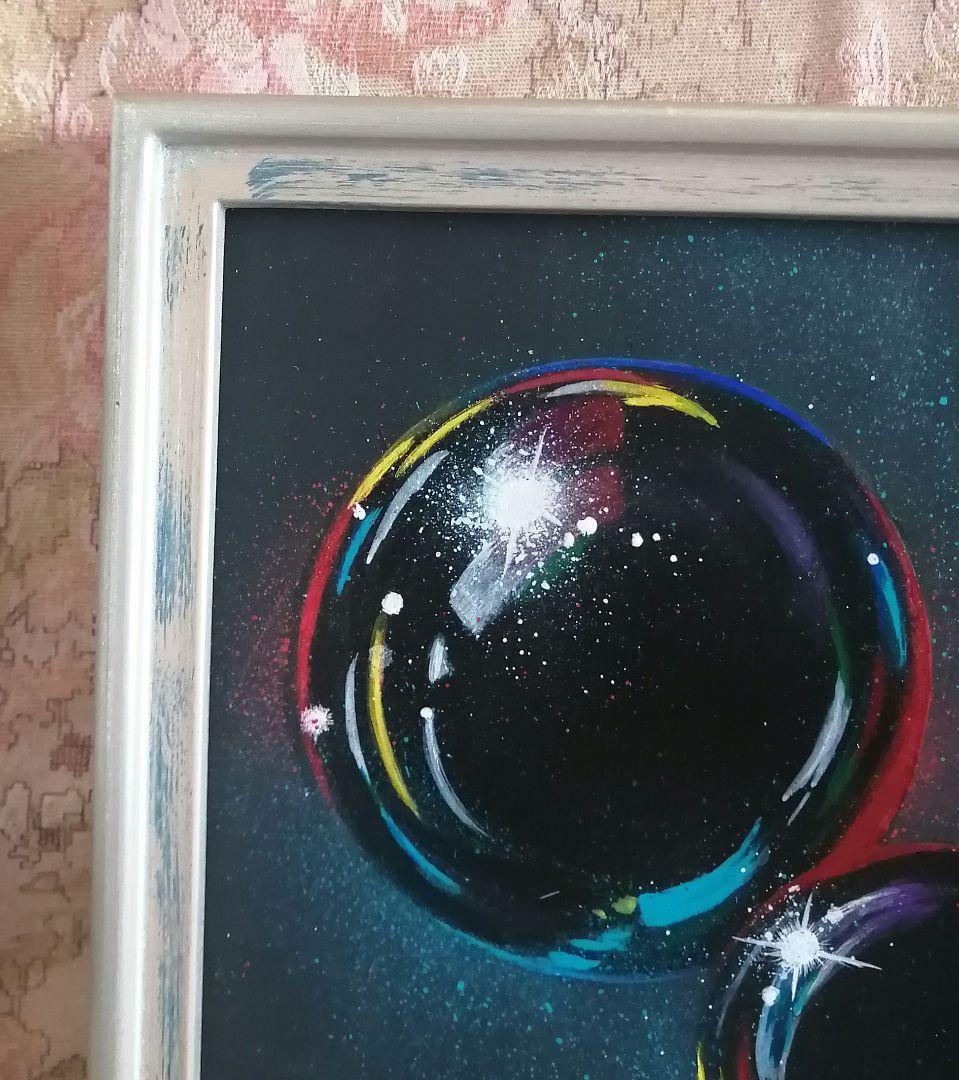 絵画　アクリル絵　額縁　ボード　シャボン玉