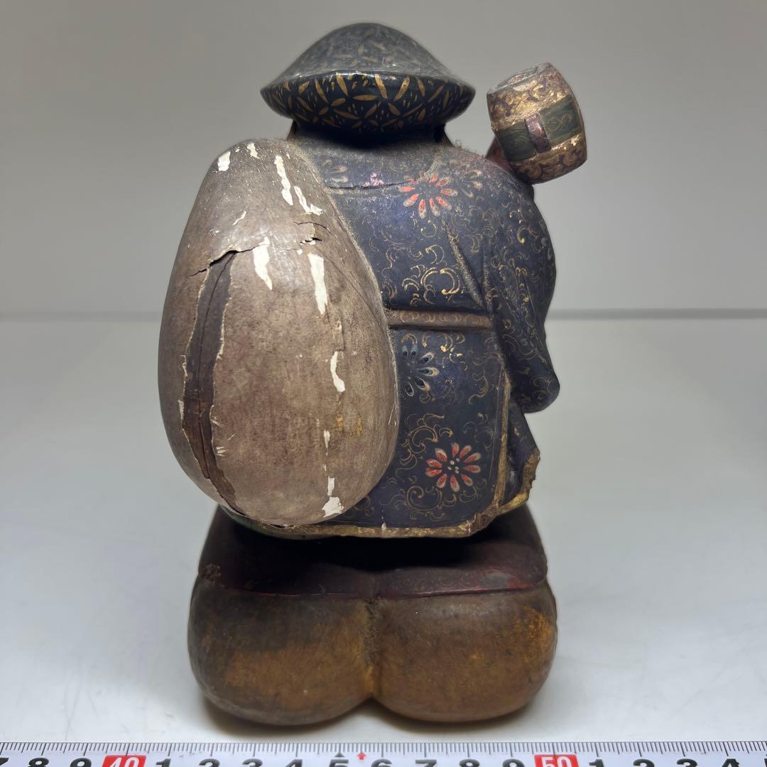 江戸後期　木彫色絵大黒　高さ約17㎝　東Y7-1223①トヒチル