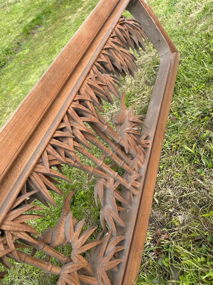 貴重【大島五雲　井波彫刻　特殊彫り 欄間】竹に雀　木彫り 彫刻