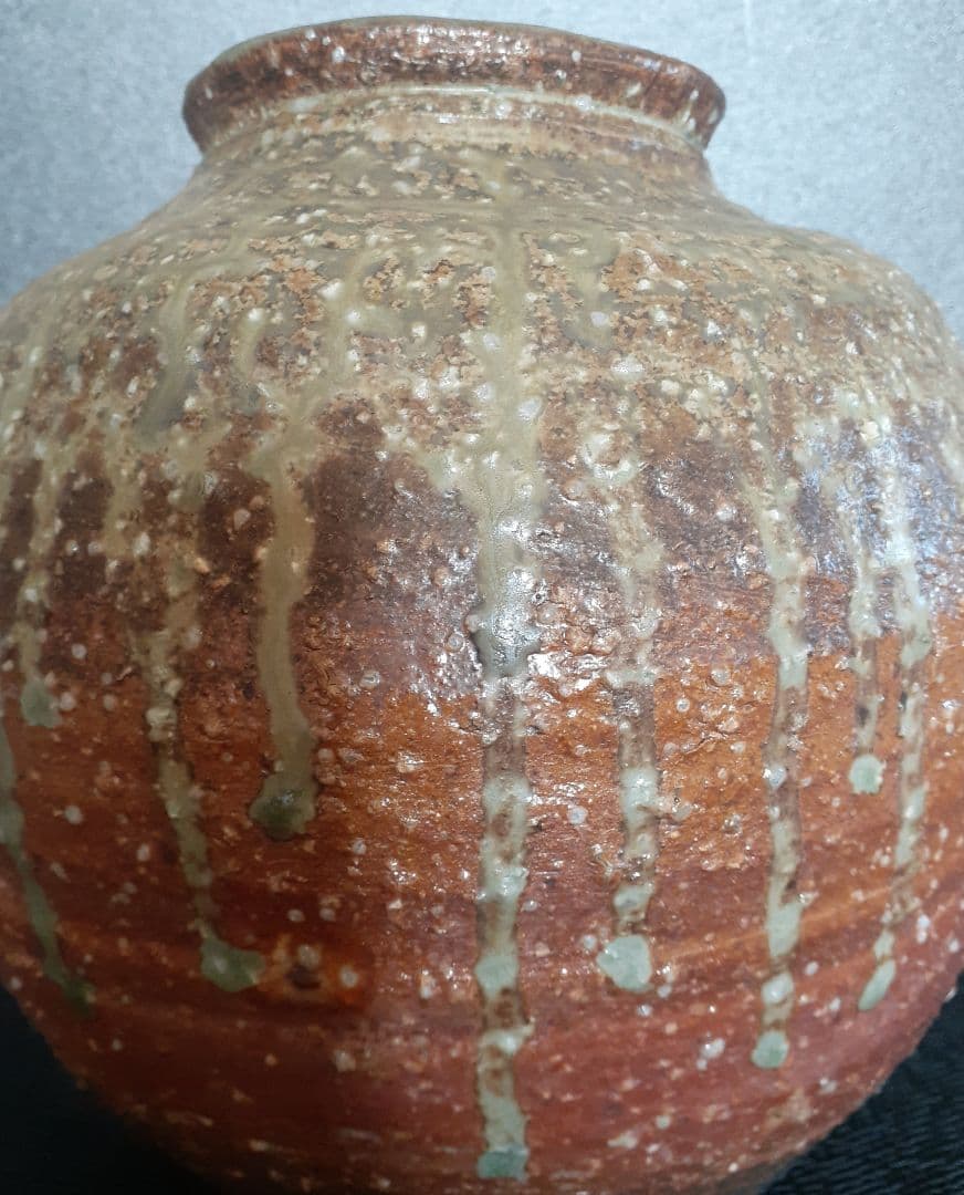 信楽焼　【良博】銘共箱　信楽　ビードロ釉　壺　花入れ　花瓶　オブジェ