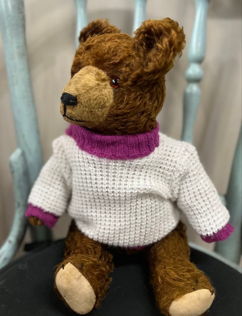 最終お値下げ素朴で可愛いドイツアンティークベア藁詰めグラスアイ鳴きます38㌢