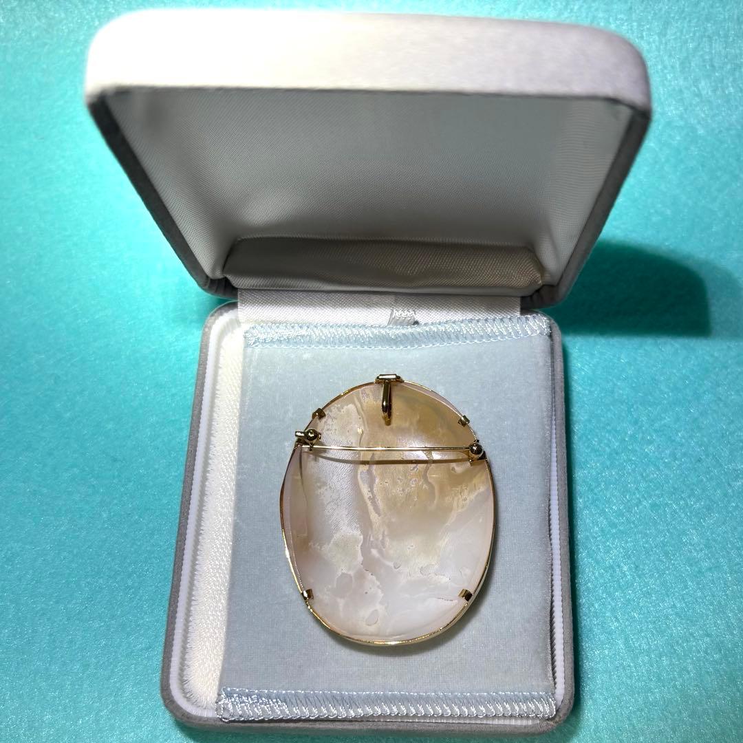 カメオブローチ K18 貴婦人 花 シェル アンティーク調