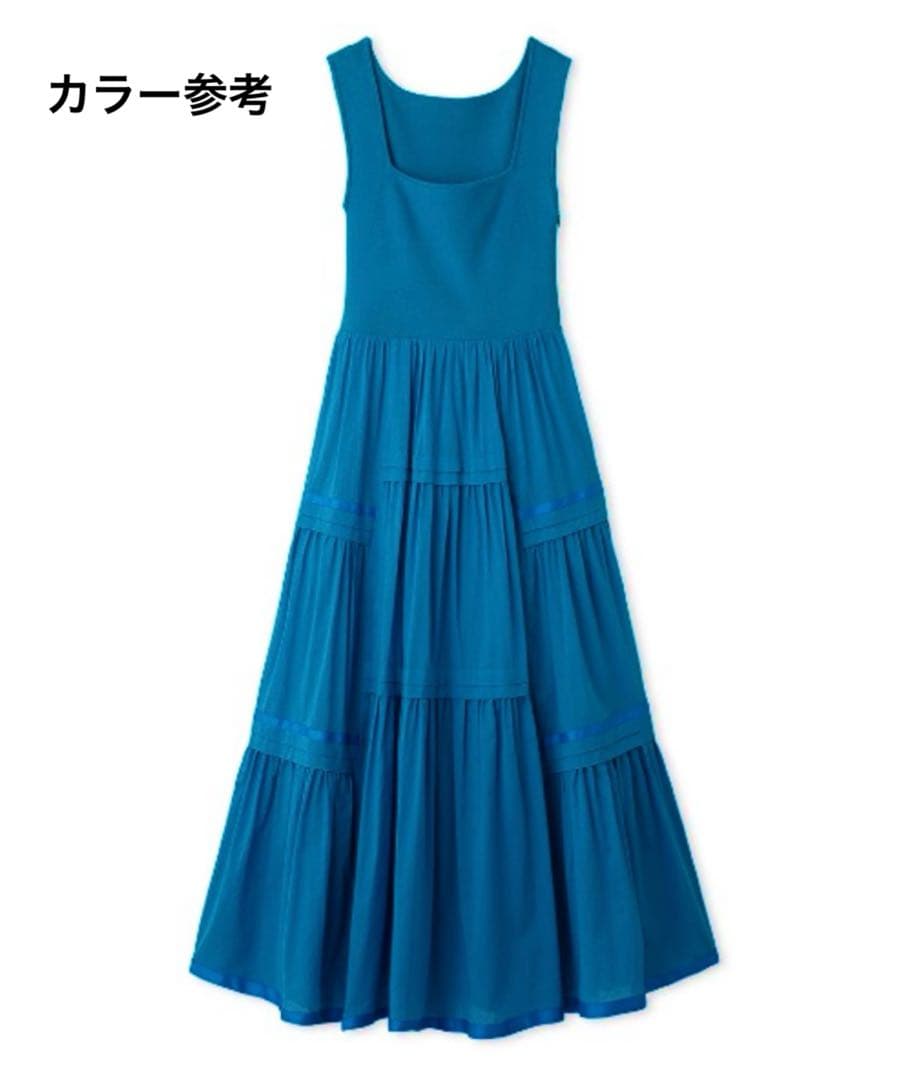 【セットアップ】ニットコンビタックティアードワンピース カーディガン ブルー