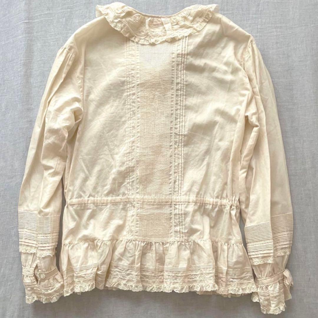 【美品】ピンクハウス　オーバーブラウス　フリル　リボン　オフホワイト