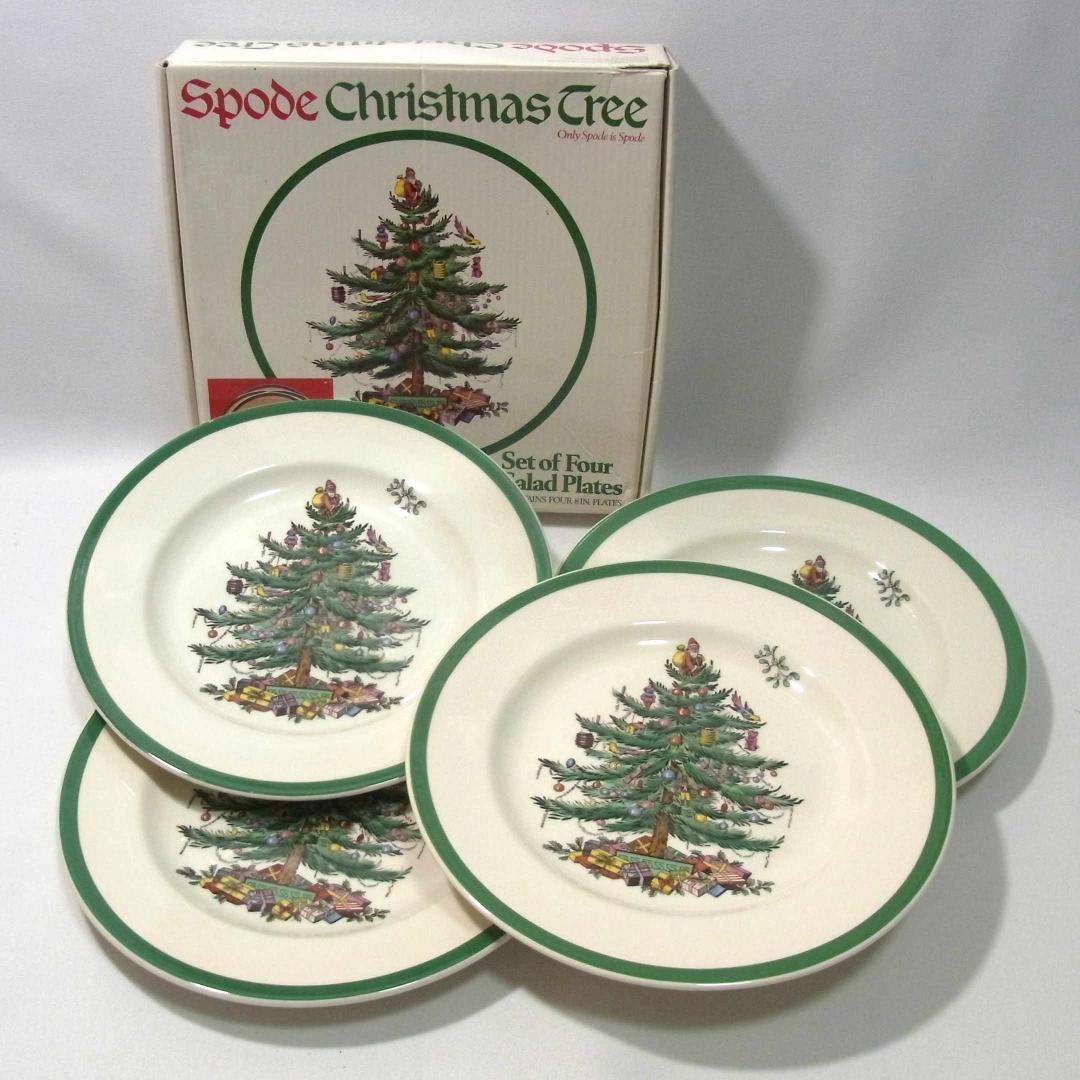 Spode スポード 英国製 クリスマスツリー サラダプレート 4枚セット 箱付