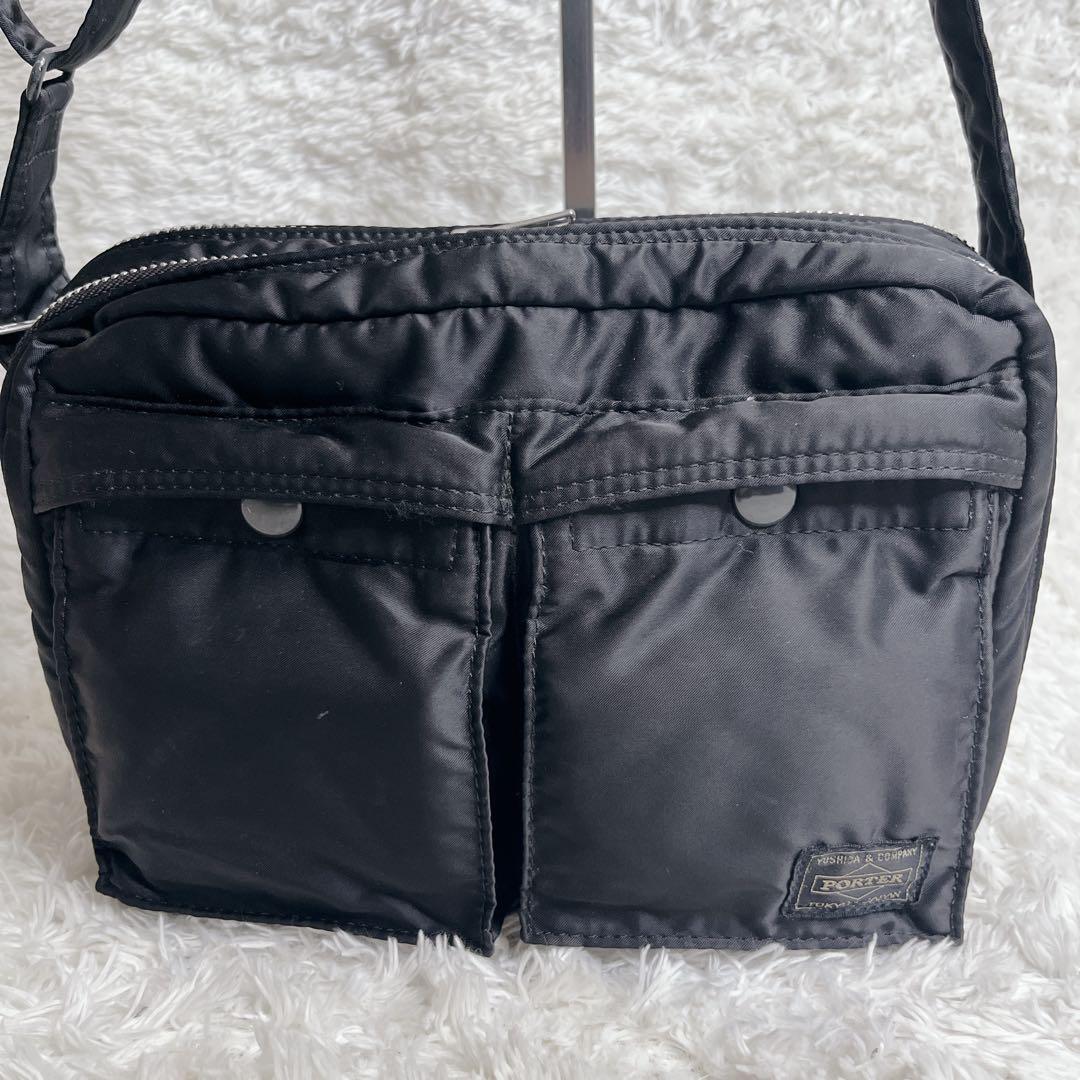 美品 ポーター タンカー 二層 ショルダーバッグ ブラック 肩がけ 黒 2室