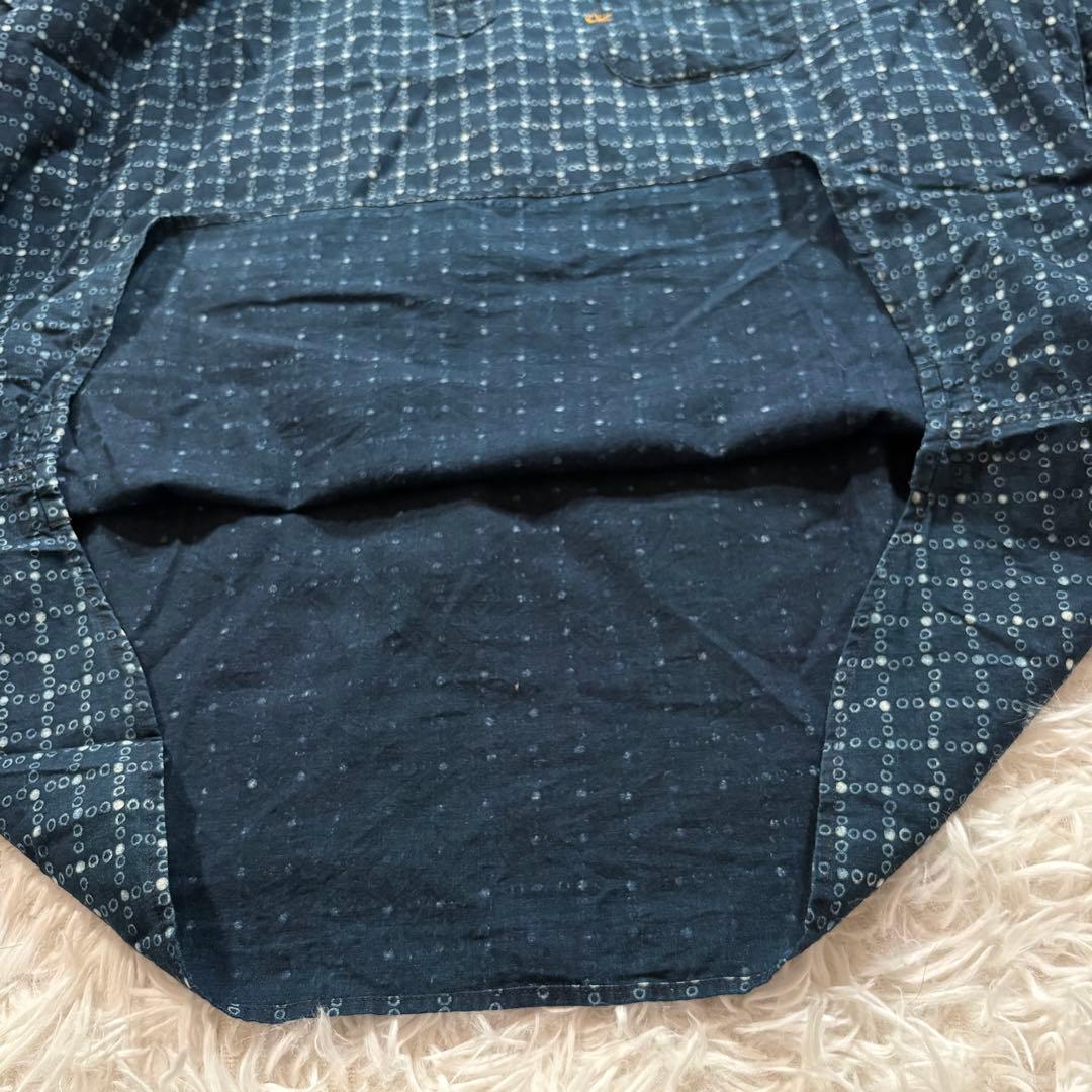 美品✨45R 格子柄　藍染め　シャツ　インディゴ　ドット　現行　45rpm