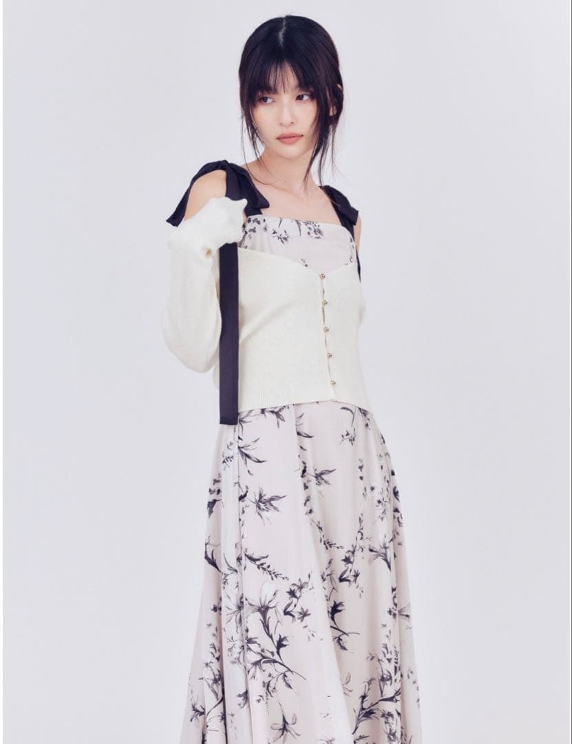 【FRAY I.D】リボンディテールフローラルワンピース　00サイズ