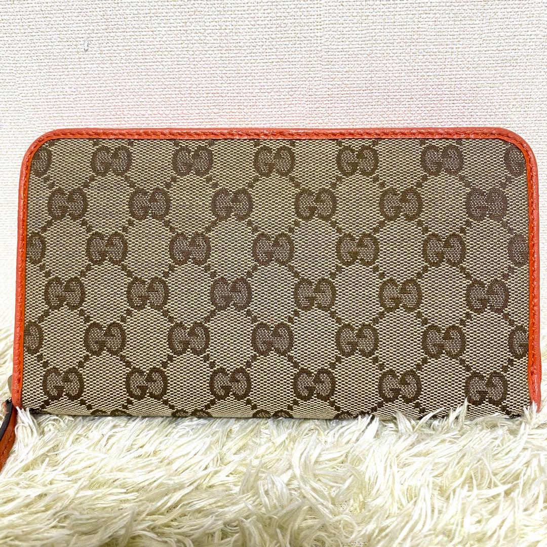 美品✨ GUCCI グッチ 長財布 GGキャンバス ラウンドファスナー オレンジ