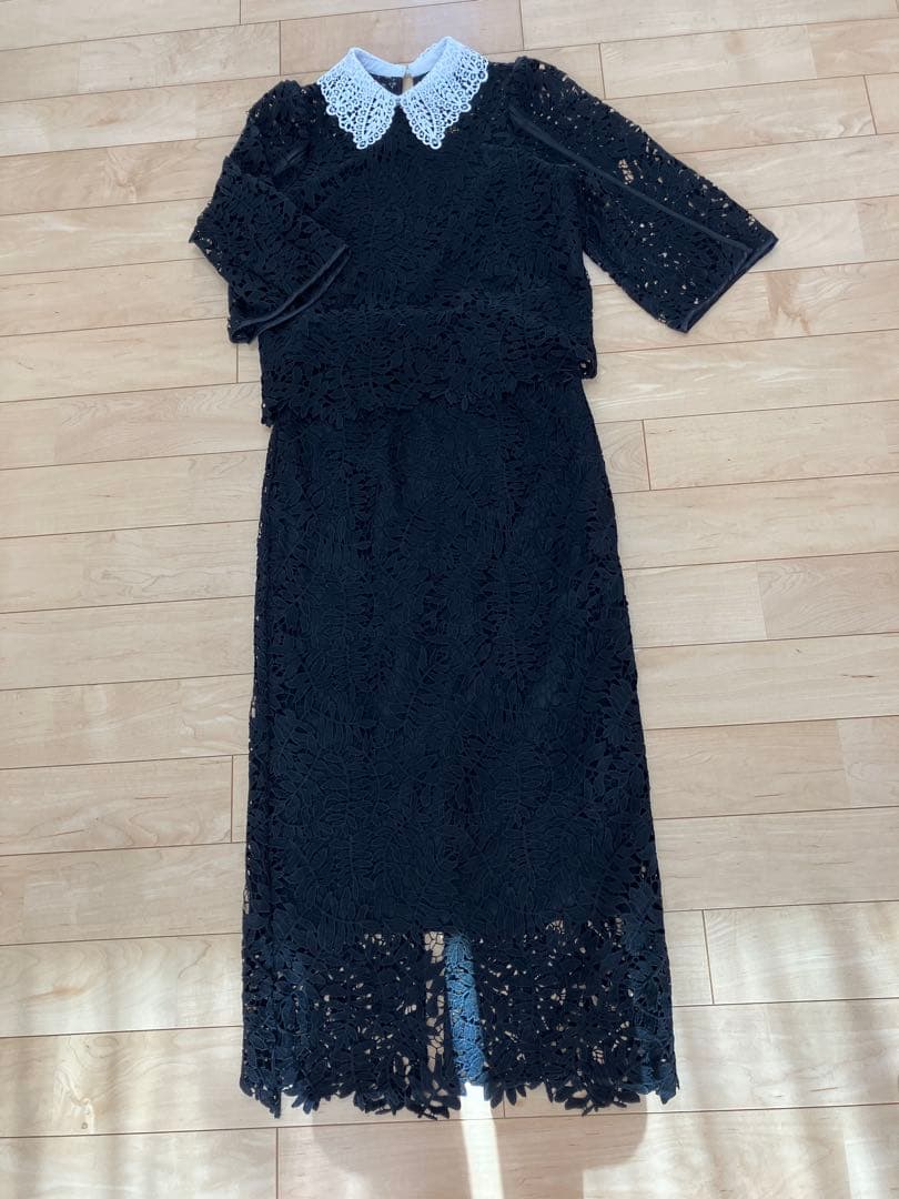 【LEJA】 リーフレースカラースリットスリーブ｜ラインセット アップワンピース