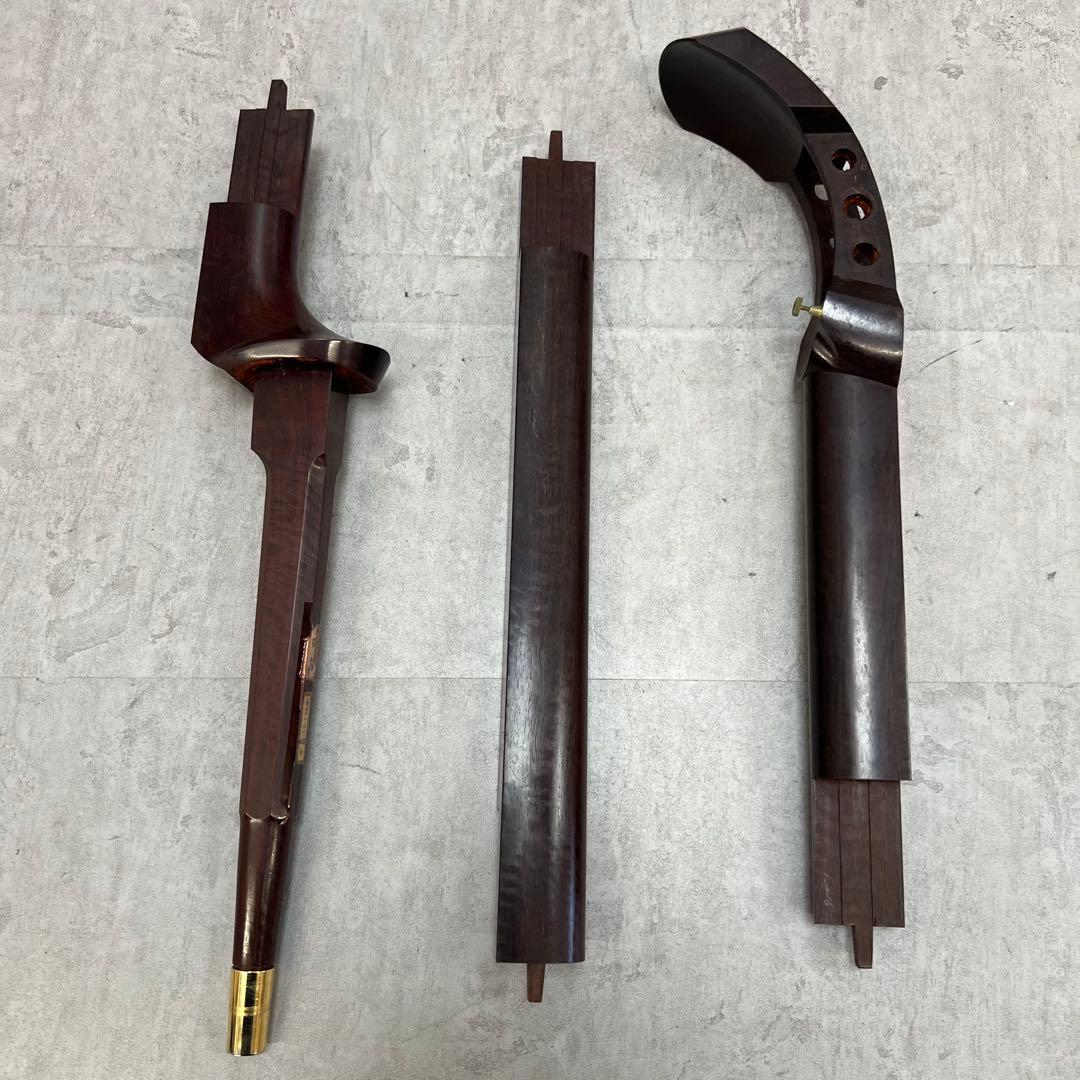 トチ多数　津軽三味線　子持ち綾杉胴　三つ折　紅木　金細　正寸　ジャンク　現状品