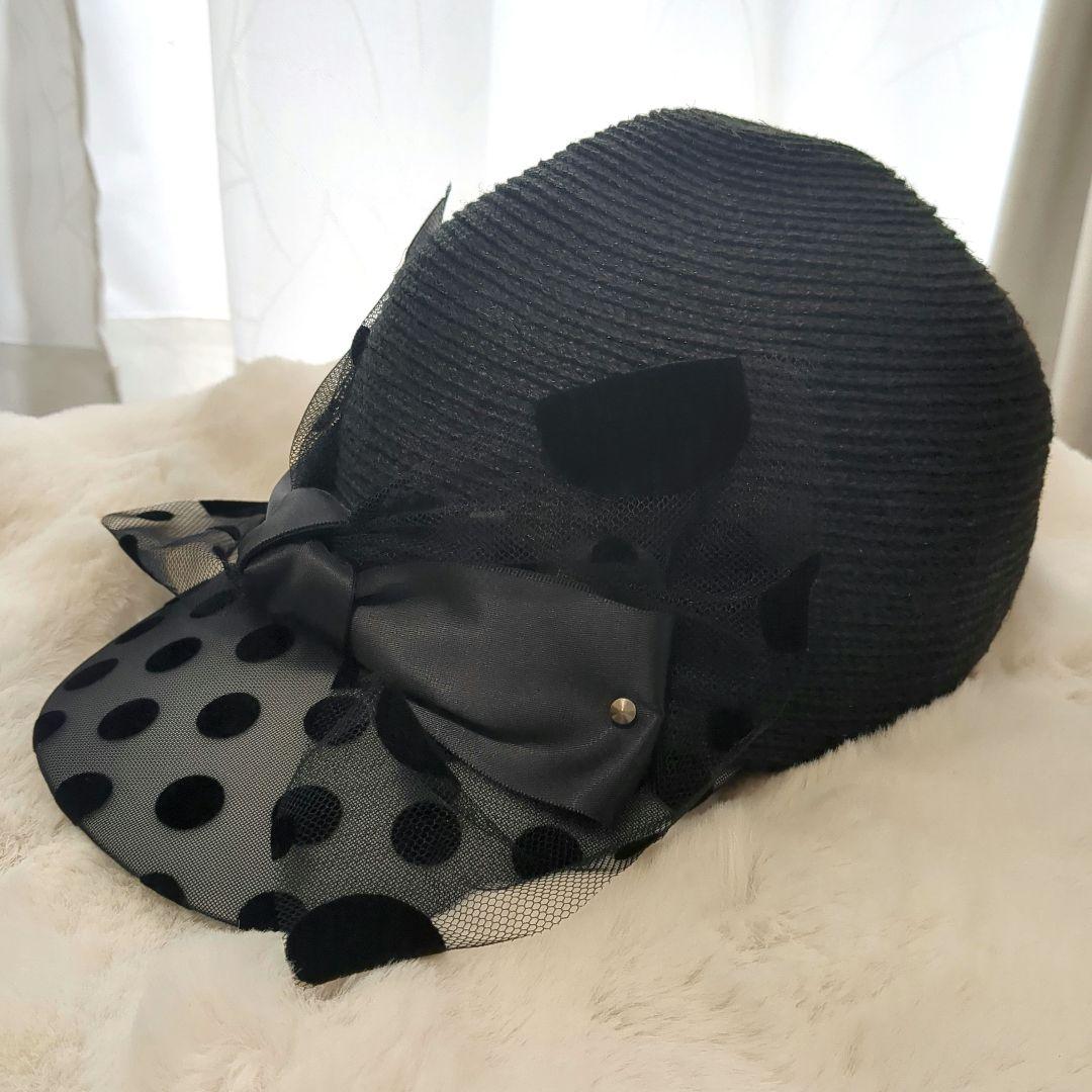 【新品未使用】CA4LA　レディース　リボンドットキャスケット黒