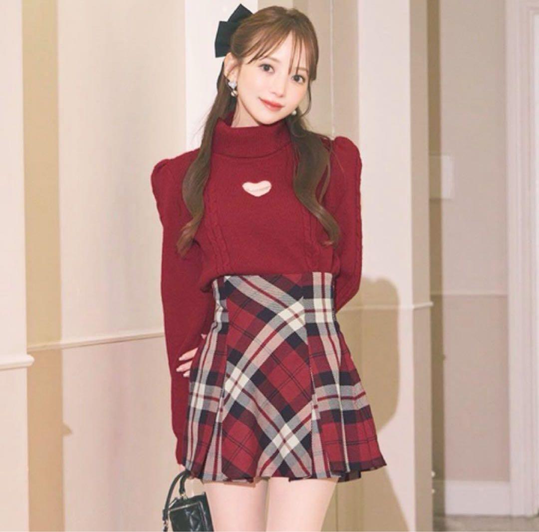 ミシェルマカロン フレアチェックスカート レッド 赤 チェックスカート XS