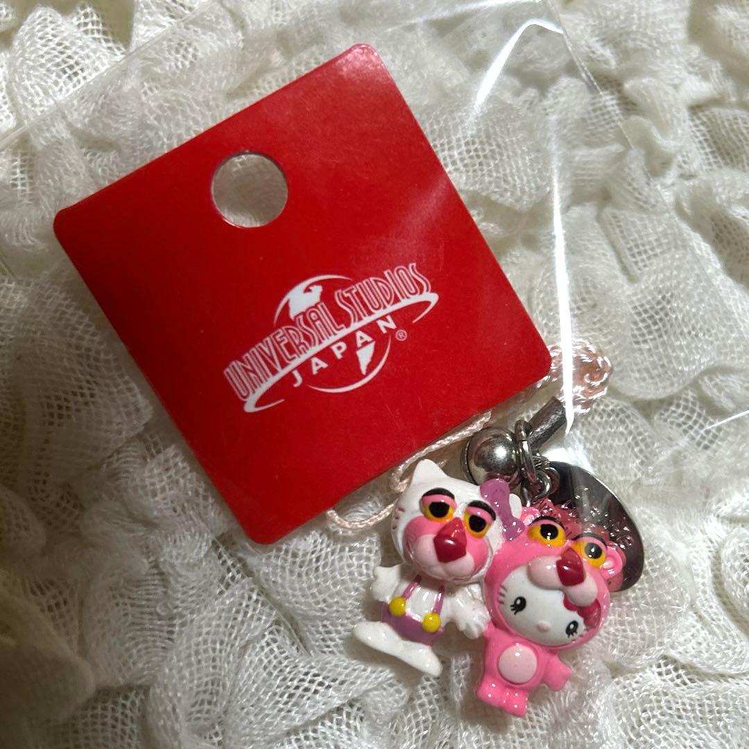 希少 USJ限定 ハローキティ　ピンクパンサー 根付け　ストラップ