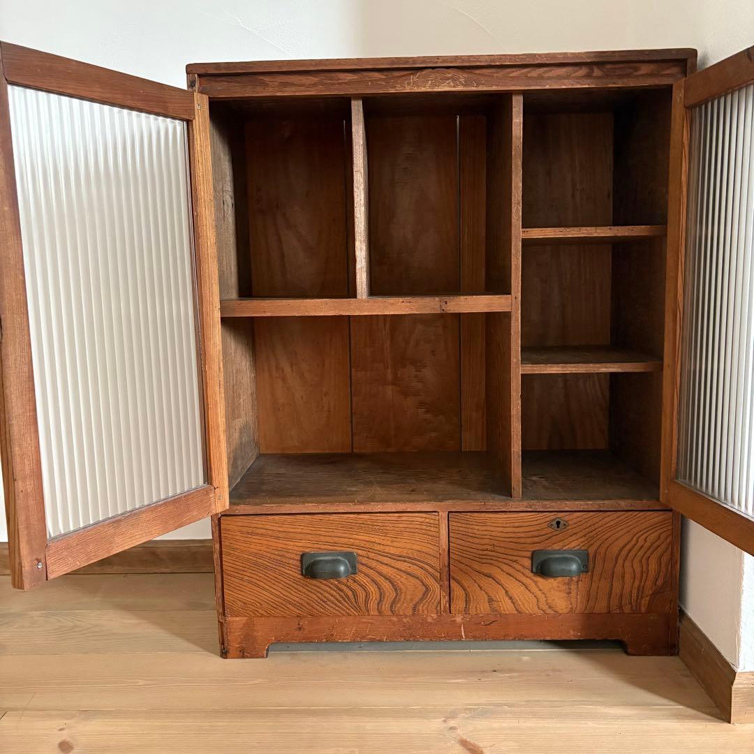 モールガラス 収納棚 飾り棚 キャビネット 古家具