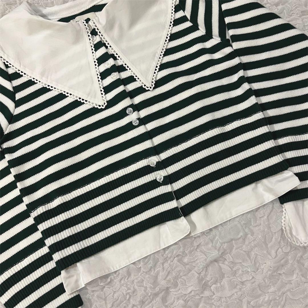 【新品未使用】Bibiy. ボーダー長袖ニットカーディガン