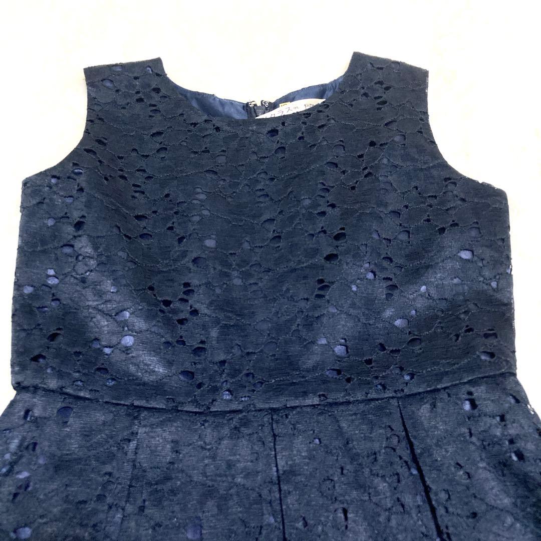 極美品✨ポンポネットジュニア　総レースワンピース ボレロカーディガン 紺 160