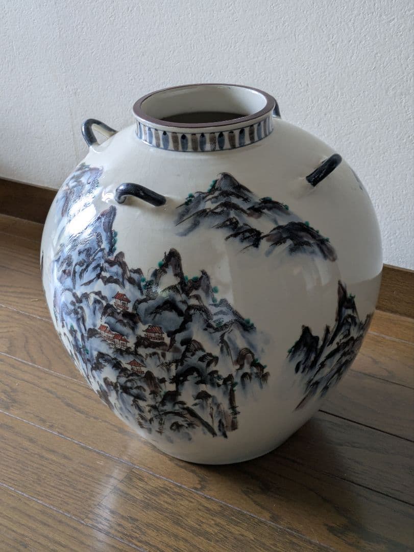 九谷焼 染付 山水図大花瓶