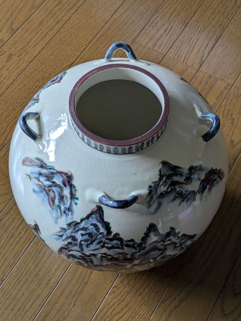 九谷焼 染付 山水図大花瓶