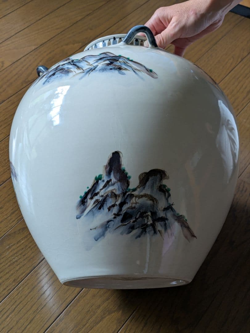 九谷焼 染付 山水図大花瓶