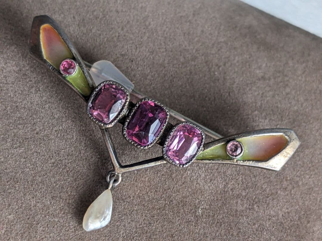 アンティーク　プリカジュールエナメル　アール・ヌーヴォー　ブローチ　お値下げ中