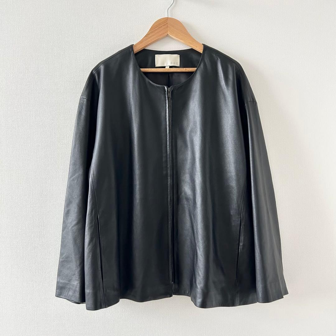 美品✨自由区　レザージャケット　ノーカラー　ブラック　大きいサイズ50