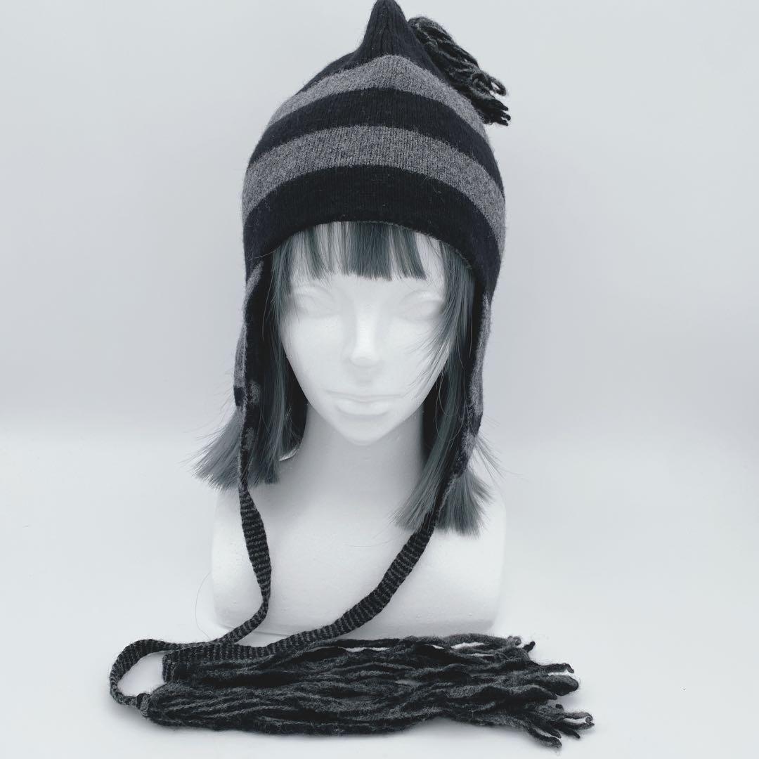 Vivienne Westwood オーブ フラップ付ワッチ ニット帽 グレー黒