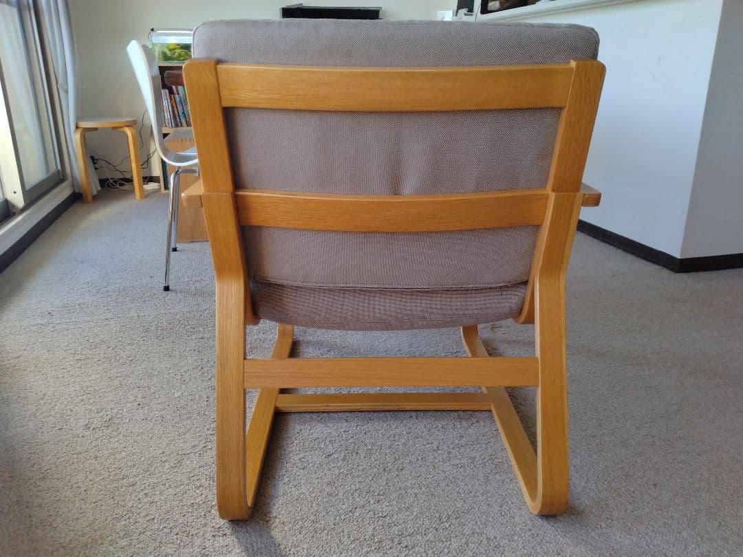 【良品】MUJI無印 ダイニングソファチェアオーク材/リビングでもつかえる茶①