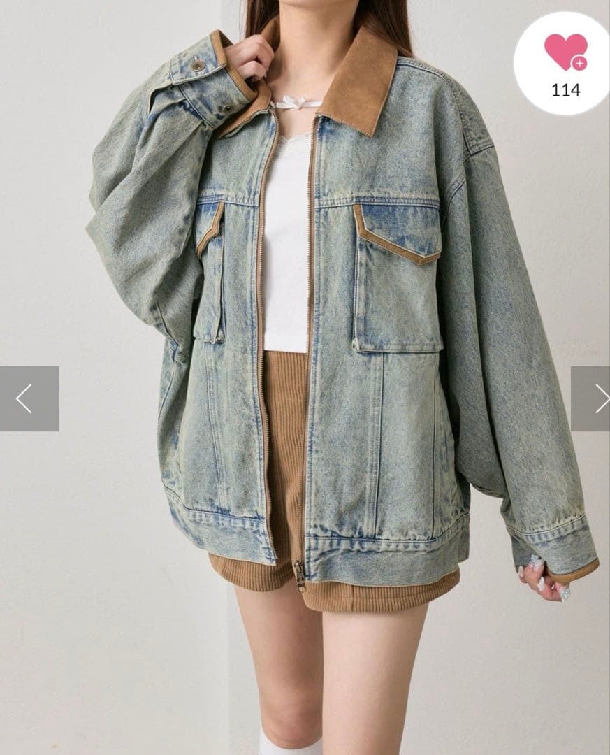 配色衿デニムブルゾン デニムジャケット Ｇジャン