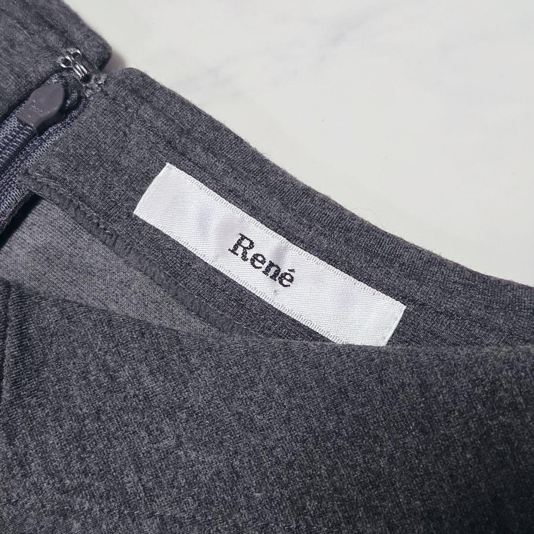 美品✨ルネ Rene 襟付き フレア 5分袖 ワンピース Aライン グレー 36