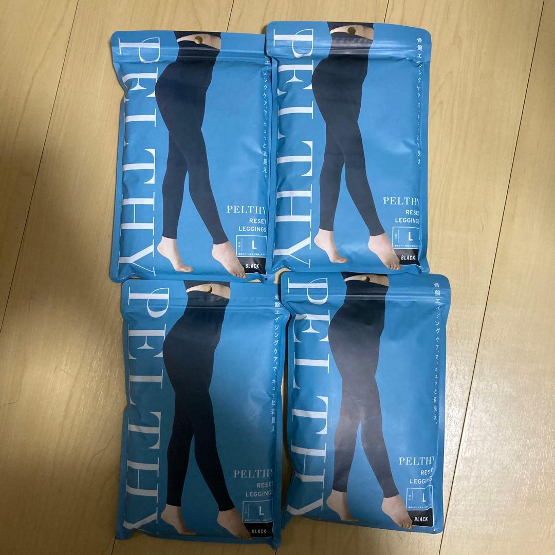 PELTHY 着圧レギンス Lサイズ ブラック 4パック　おまけ付き