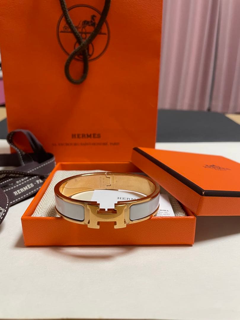 エルメス　バングル　クリック　H　ホワイト　ピンクゴールド　ブレスレット　PG