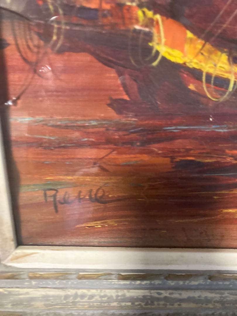 絵画　帆船　海　夕陽