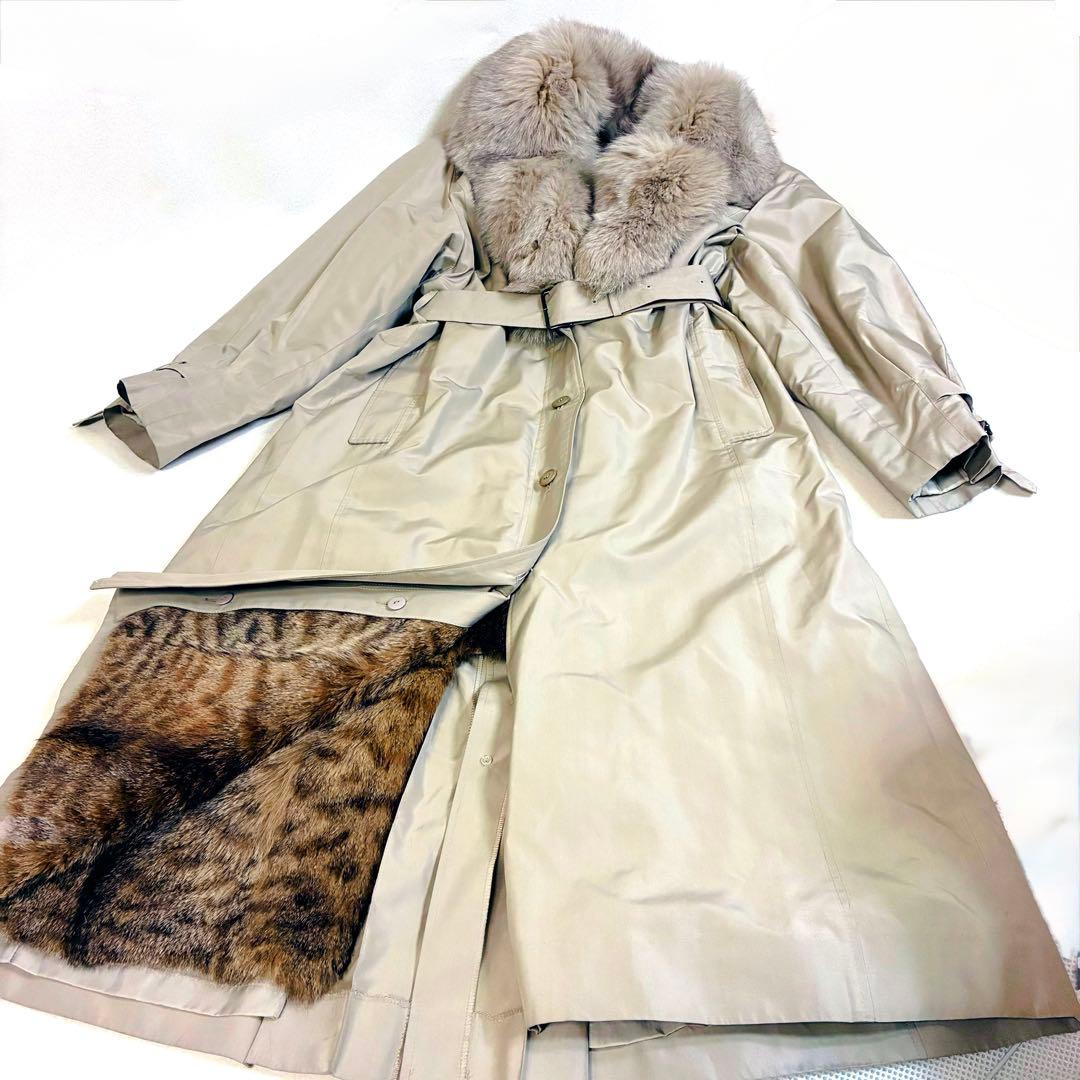 イタリア製 EMBA 絹 シルク ロングコートフォックスファー ファーライナー