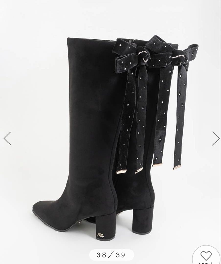 RANDA 晴雨兼用 2WAY ビジューベロアリボンロングブーツ Sサイズ