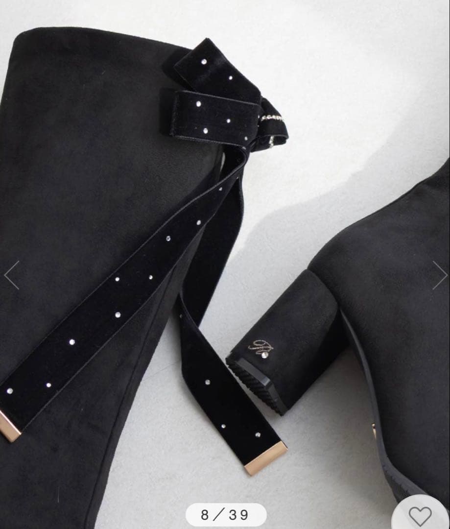 RANDA 晴雨兼用 2WAY ビジューベロアリボンロングブーツ Sサイズ