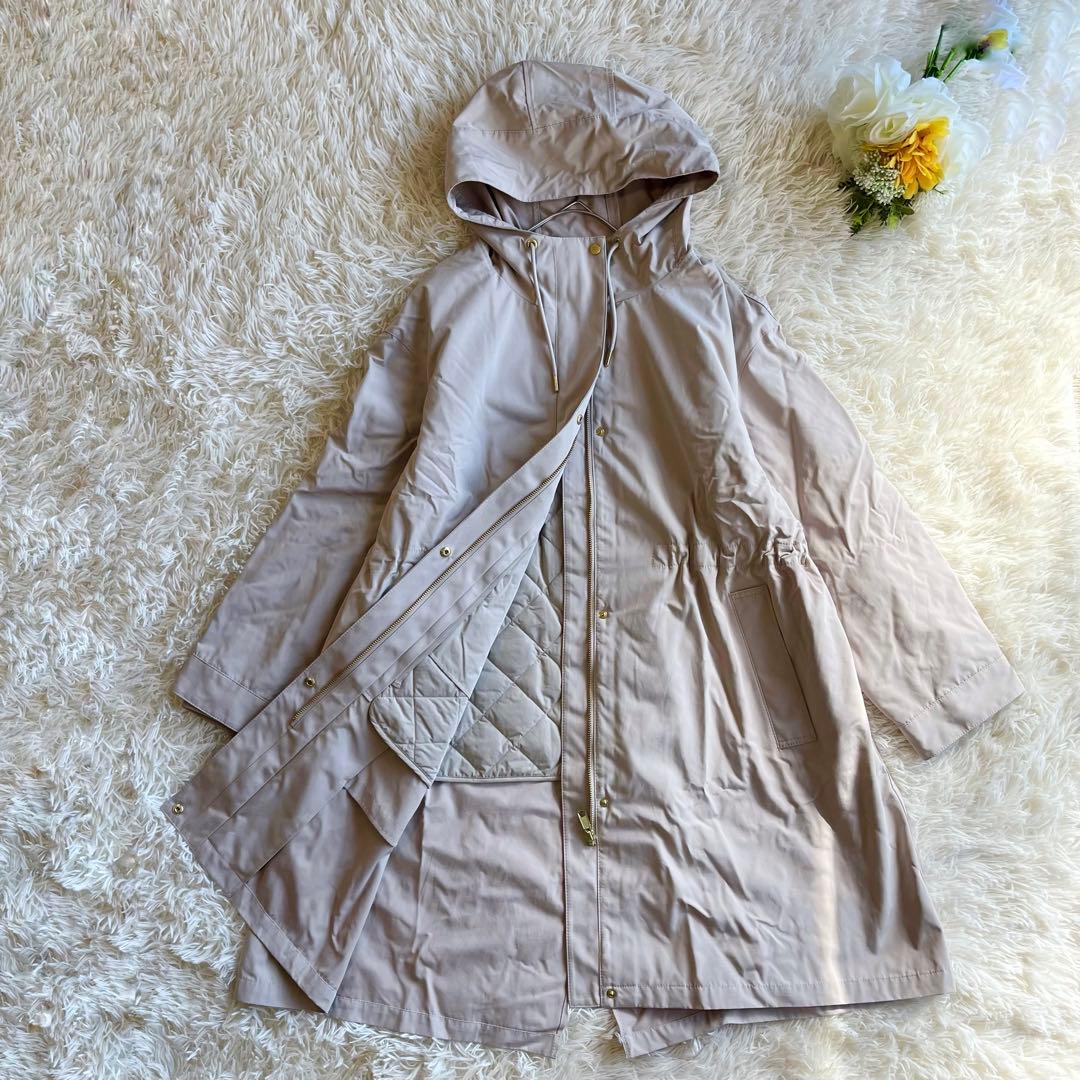 美品 23区 ライナー付き フーディーモッズコート 大きいサイズ 44 ベージュ