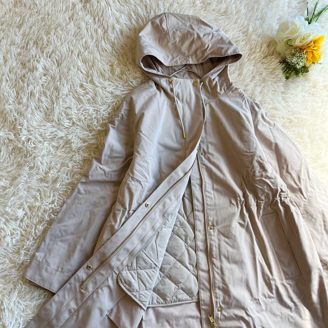 美品 23区 ライナー付き フーディーモッズコート 大きいサイズ 44 ベージュ