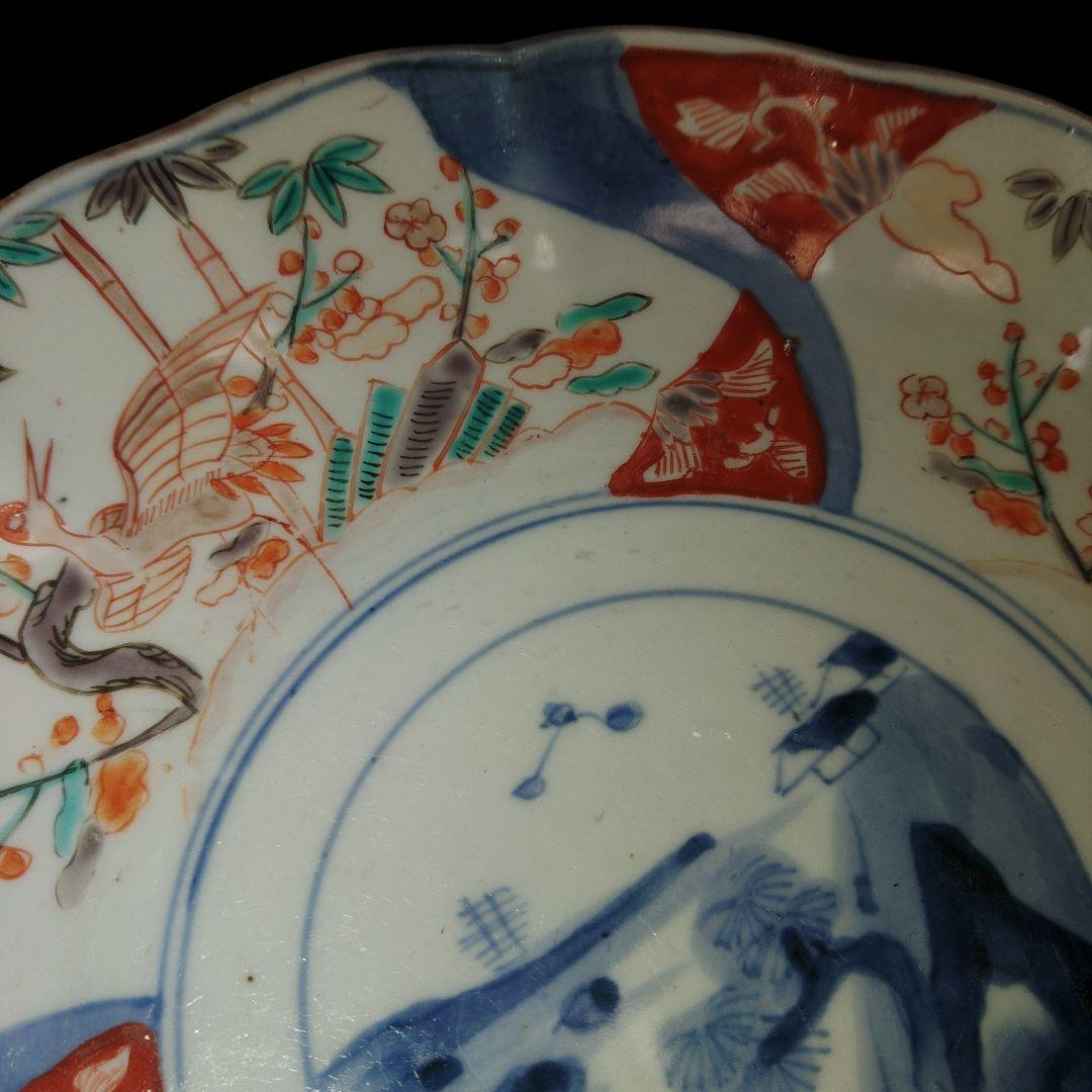 古伊万里　輪花金彩色絵7寸皿　吉祥文