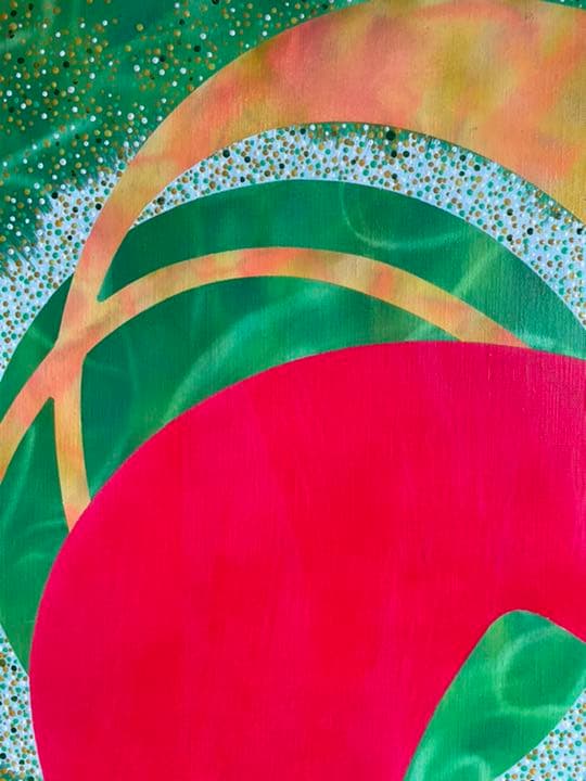 油絵　現代アート　赤&緑Ⅱ  作者あんどうまさひろ　油彩画