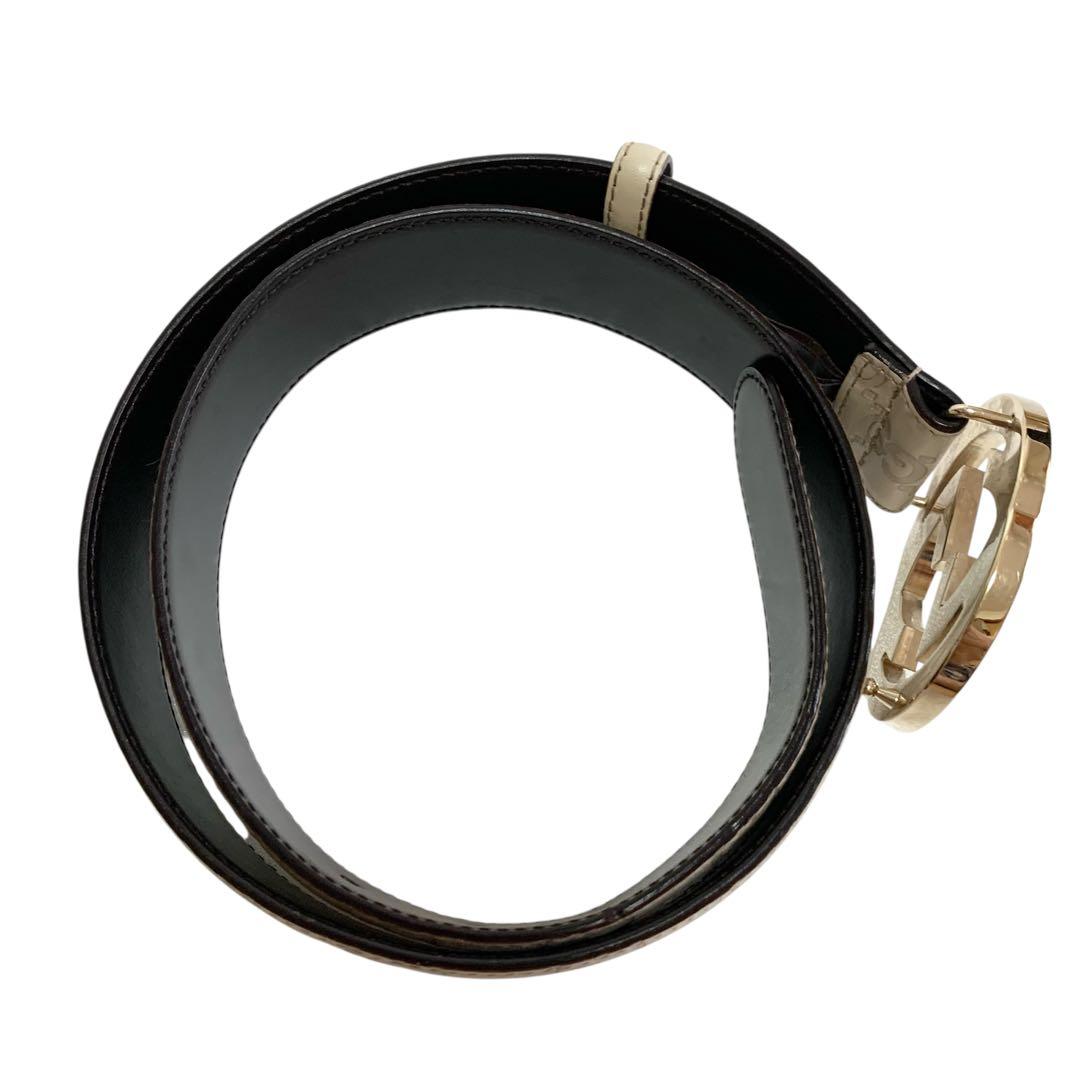 ✨美品✨GUCCI シマ ベルト インターロッキング　ゴールド ホワイト