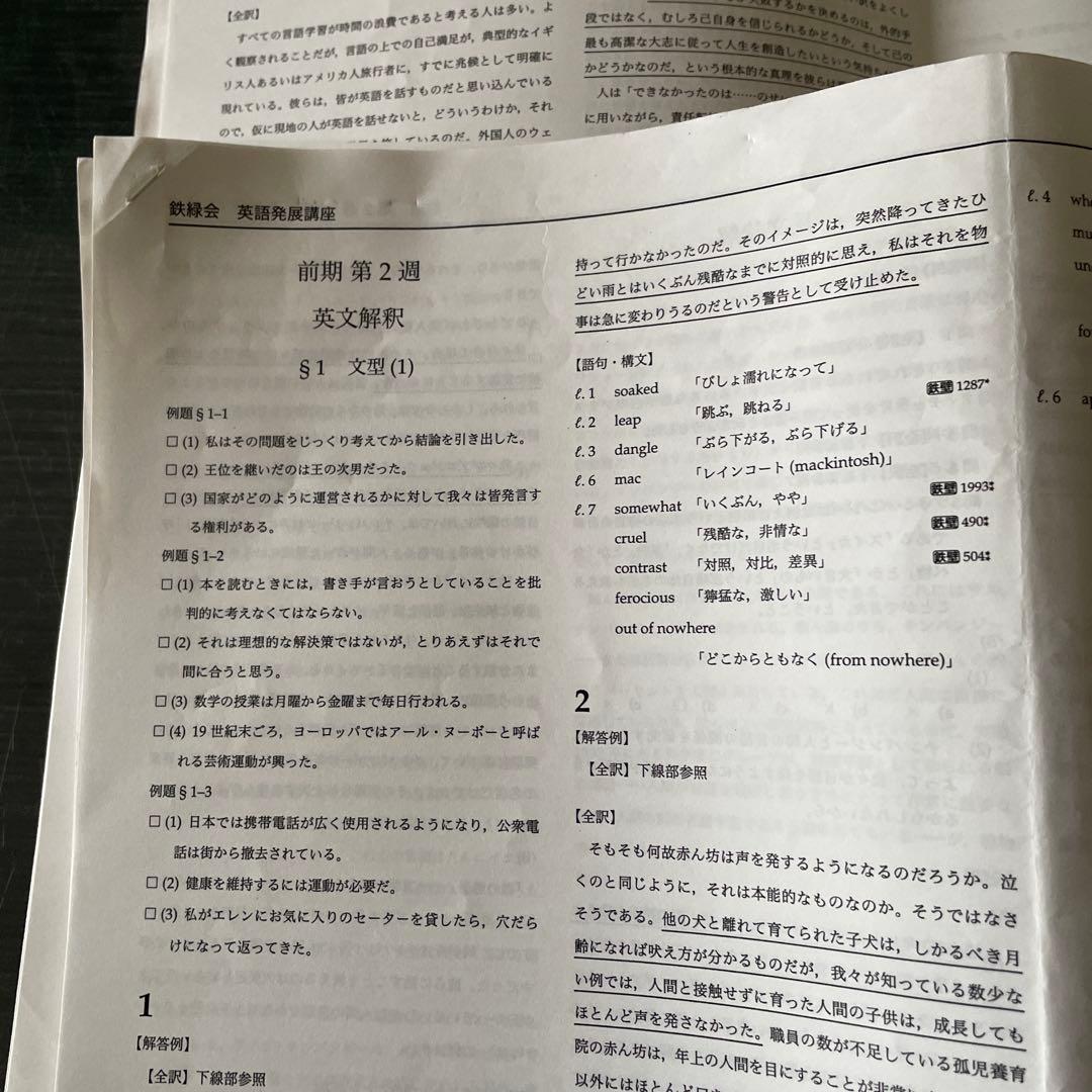 鉄緑会2022年度高1英語発展講座英文解釈テキストプリント抜けなし