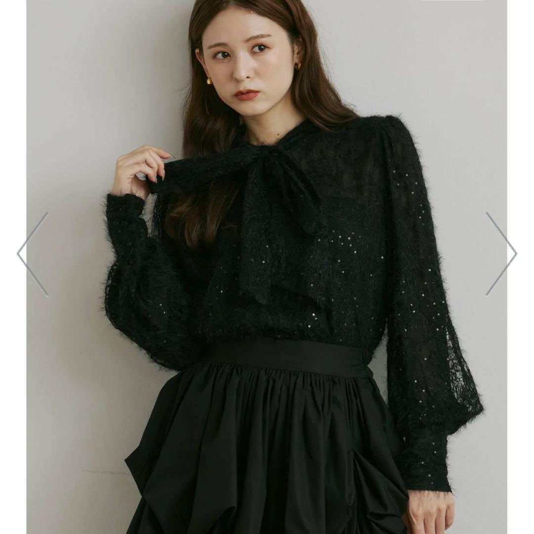 【新品未使用・タグ付き】Olu. スパンコールレースリボンタイブラウス