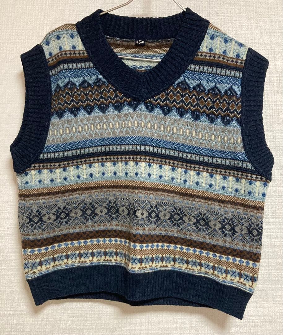 45Rノルディックジャガードの908馬ベスト　インディゴ