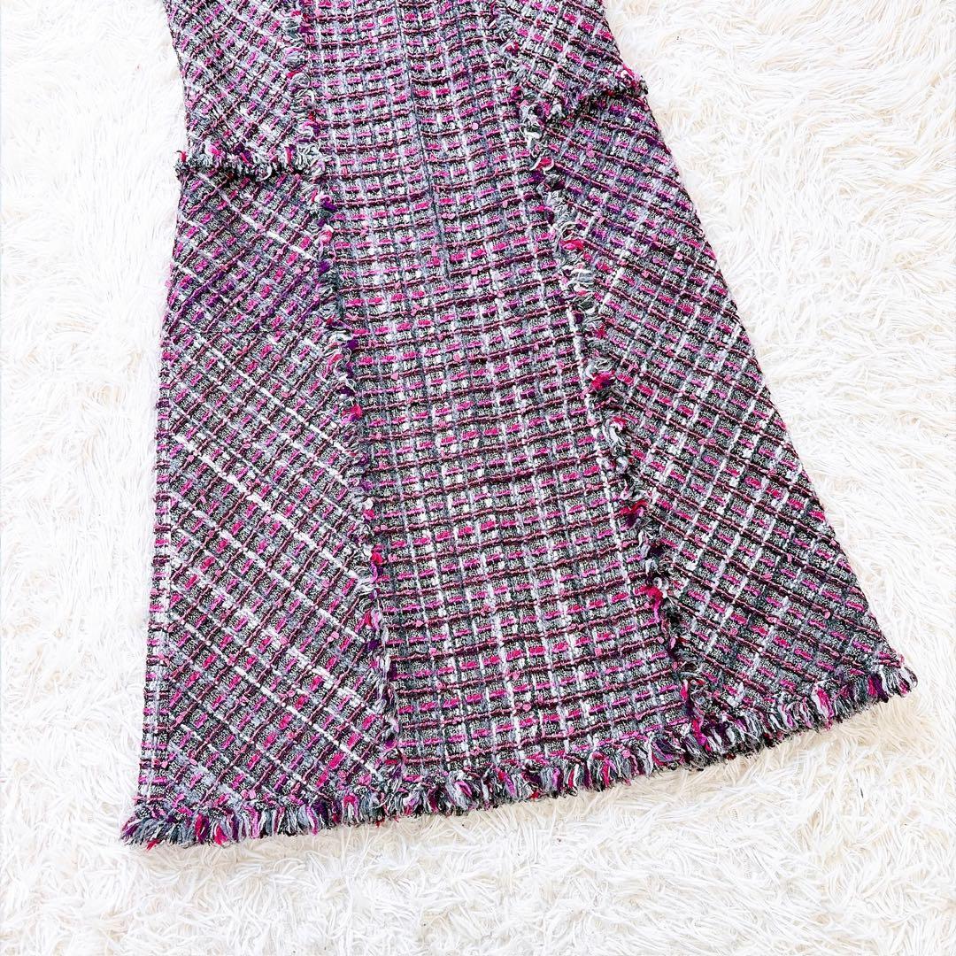 ルネ　rene 2021年モデル　ツイードノースリーブフリンジフレアワンピース